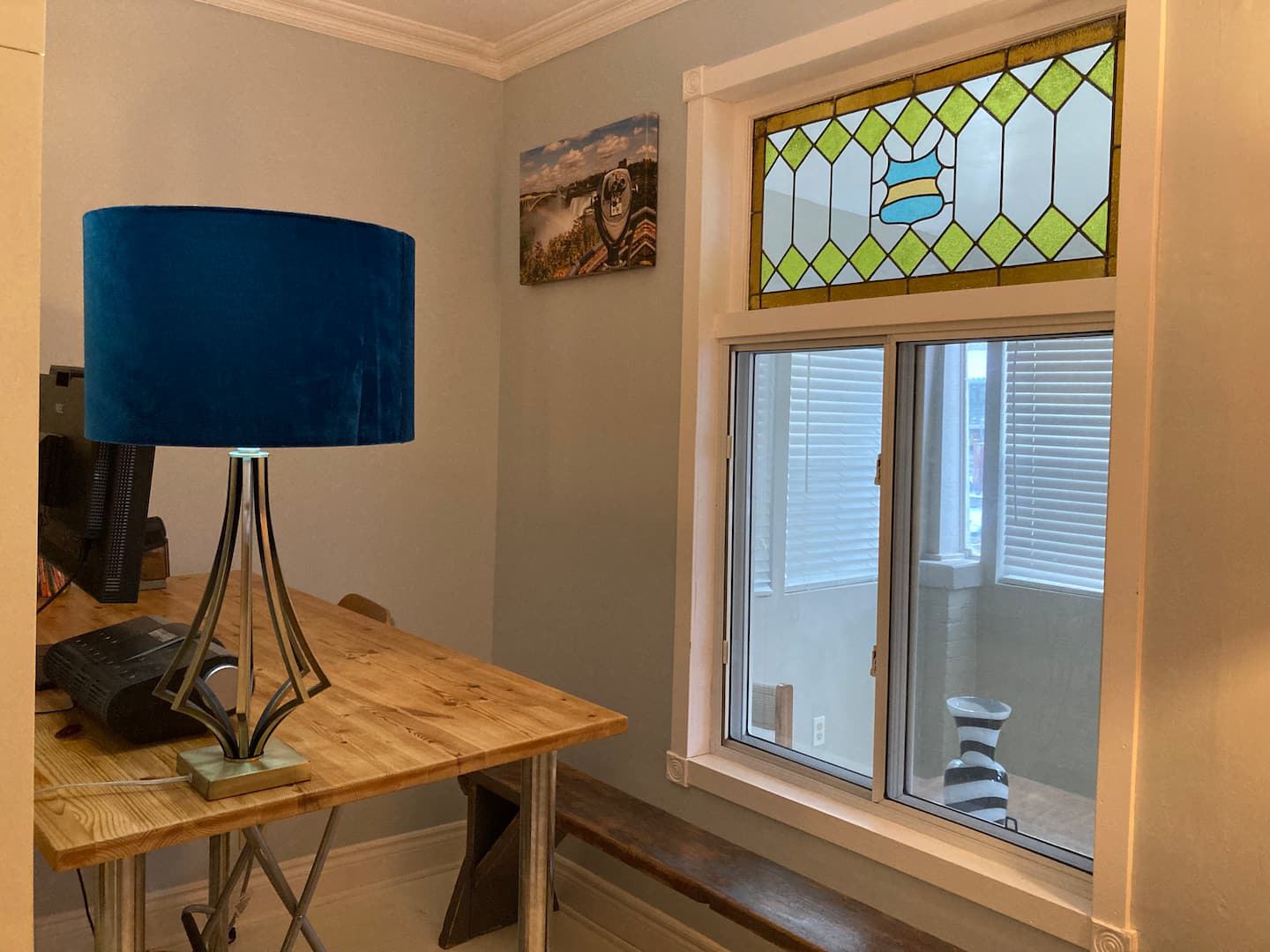 Office with stained-glass window