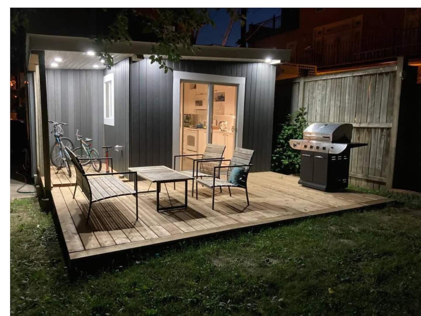 Back deck with barbecue in the evening